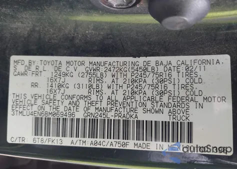 2011 Toyota Tacoma Base V6 z USA, uszkodzony, nr VIN 3TMLU4EN6BM069496